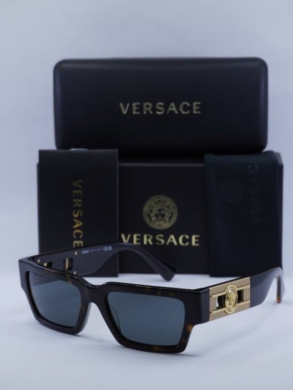 Versace VE4459 108/87 Unisex Rectangle Sunglasses – Havana / Dark Grey